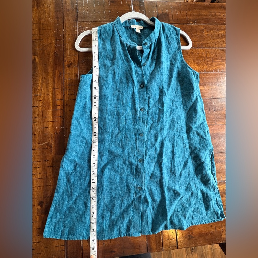 Eileen Fisher Sleeveless Teal Linen Tunic - XXS - Linen, Clean Beauty - Picture 5 of 7